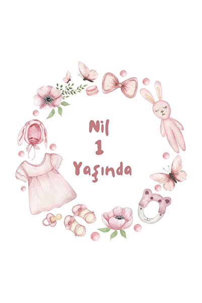 Pera İsme Özel Bebek Etiket / Sticker Yuvarlak 4 Cm Çapında 72 Adet