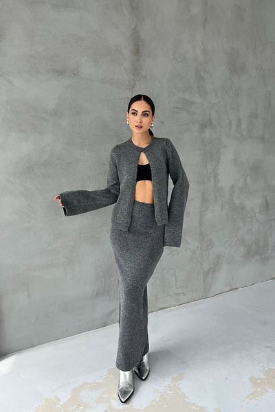 Seda Yalçın Atelier Gray Cardigan Long Skirt Double Knitwear Set