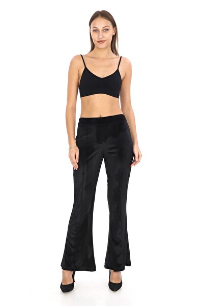 Butik قماش مخملي - بنطال بأرجل إسبانية وخصر مطاطي