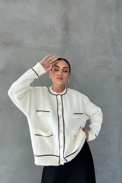 Seda Yalçın Atelier Ecru and Black Striped - Glitter Cardigan with Pockets
