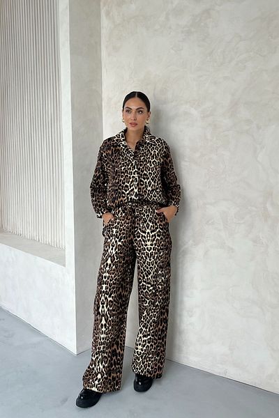 Seda Yalçın Atelier Gabardine Shirt and Trousers Leopard Patterned Double Set