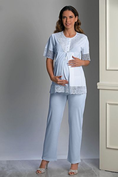 LORIAN'S Set de pijamale de maternitate și gravidă cu design special albastru Set de 3