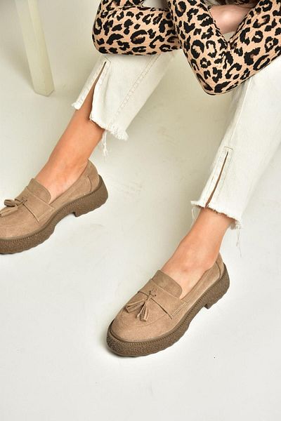 Fox Shoes T 996193002   Nerzfarbener Wildleder-Mokassin – Schuhe mit dicken Sohlen