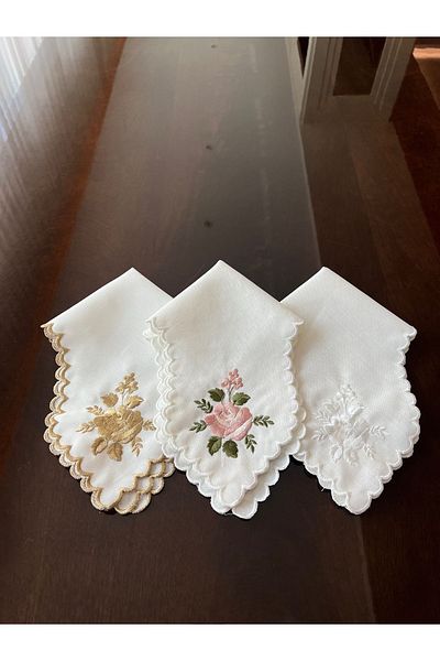 QBR Home Colorful Gold and White Rose Embroidered Set of 3 Bread Cover
