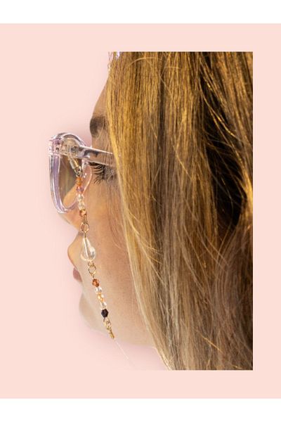 Dİ CORDE AKSESUAR White Brown Pearl - Bead Detailed Glasses Accessory
