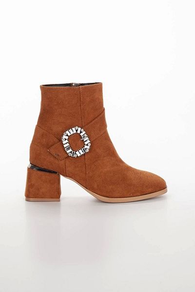 MFT AYAKKABI Tan Suede - Μπότες με τακούνι και αγκράφα