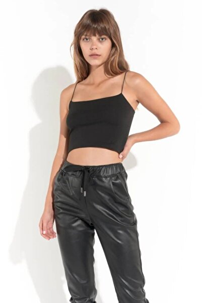 Le Savu Bustier crop B basic cu bretele de culoare neagră