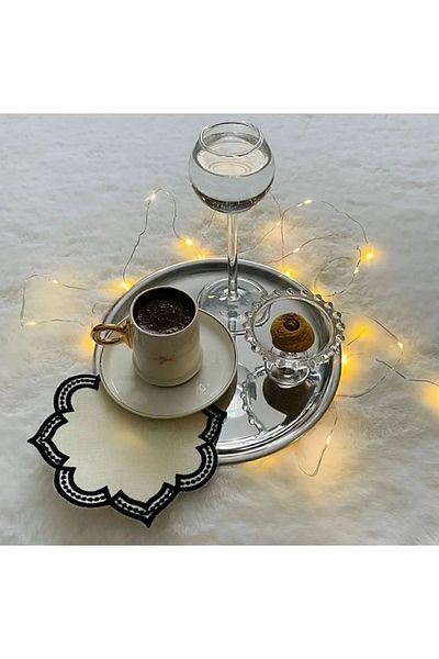 AHİR TİCARET 6-Piece Luxury Stainless Steel 21 cm Round Tea, Coffee, Pastry Serving Tray