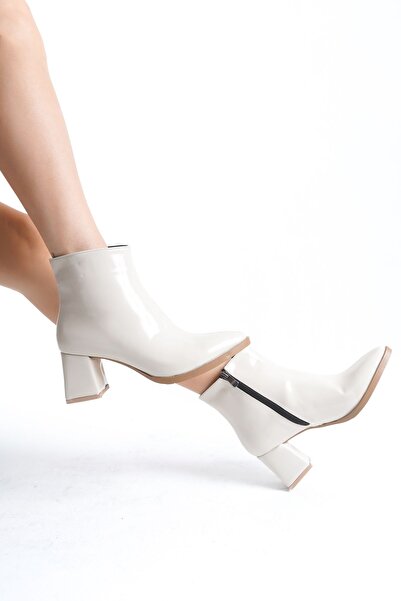 oyyo بوت نسائي بكعب لامع من الجلد اللامع - تصميم يومي أنيق بسحاب