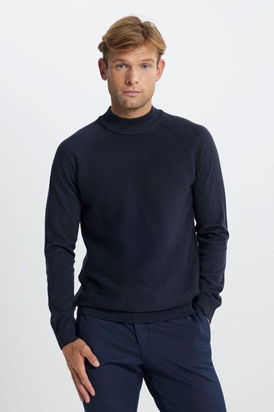 ALTINYILDIZ CLASSICS Πλεκτό πουλόβερ με βαμβακερό σχέδιο Navy Blue - Μισό ζιβάγκο, Standard Fit
