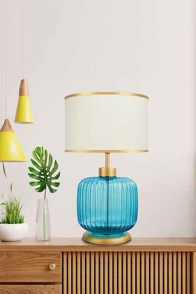 MINIMAL ETICARET VE BILGI TEKNOLOJILERI Intense Sapphire Blue Glass Lampshade