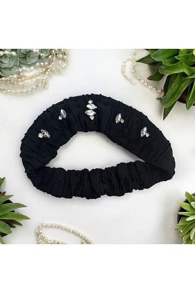alsaccessories Model de femeie de culoare neagră înfășurat Partea de sus cu piatră de cristal alb Partea de jos Model elastic Banda de păr