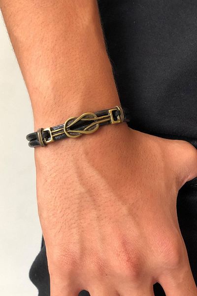etniko Genuine Leather Camadan Knot Themed Handmade Men's Bracelet
