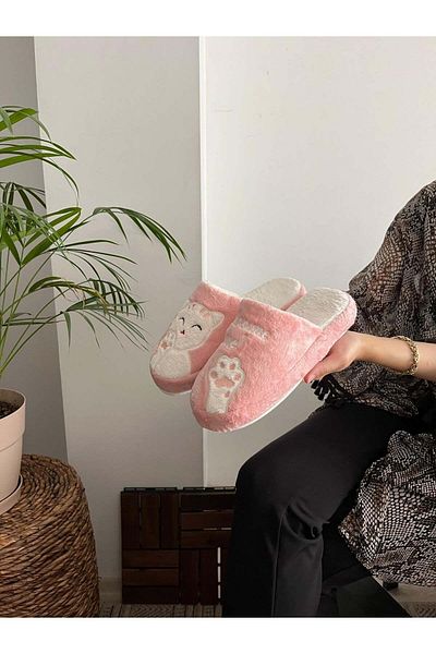Behtah Kundura Plush Cat Paw - Figured Women's Home Slippers, Dowry and Bundle Detailed, Noiseless Thick Sole