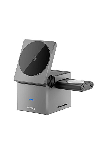 WIWU Wi-W030 Small Square Küp Tasarımlı Telefon & Akıllı Saat & Kulaklık İçin 3in1 Kablosuz Şarj Standı