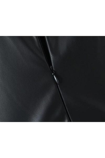 FASHION COCKTAIL Δερμάτινο καμπάνα με λεπτό λουράκι, σέξι μίνι φόρεμα - μαύρο