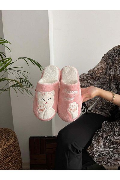 Behtah Kundura Plush Cat Paw - Figured Women's Home Slippers, Dowry and Bundle Detailed, Noiseless Thick Sole