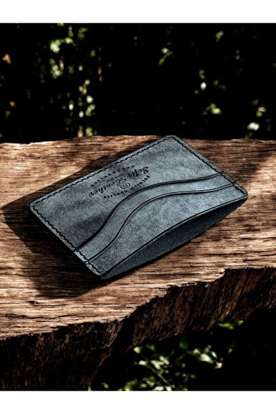 Kalkan deri Natural Leather Gray Card Holder - 5 Compartments Minimalist Handmade
