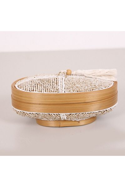 Mylamp 20x12x10 Cm Bali Beaded Bamboo Oval Storage Box
