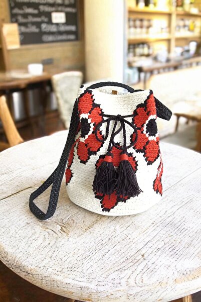 Pötikare Butik Atölye Desenli Heybag's Pamuklu El Örmesi El Yapımı Askılı Kad...