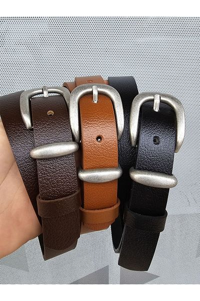 Kemerix Black-Tan-Bitter Brown 3-Piece Buckle 100% Genuine Leather Belt Set