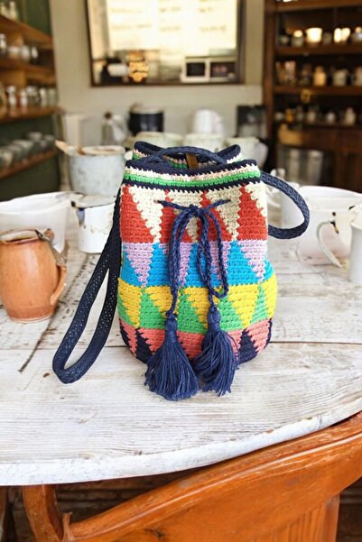 Pötikare Butik Atölye Desenli Heybag's Pamuklu El Örmesi El Yapımı Askılı Kad...