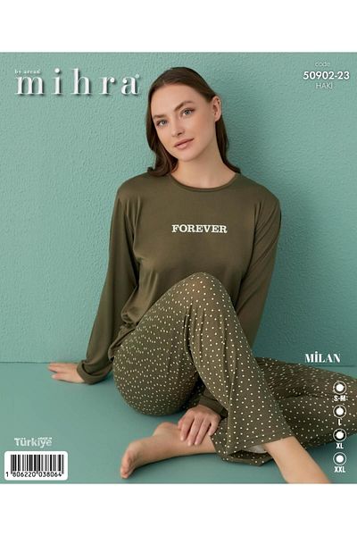 Mihra 50902-23 Khaki Milan Polka Dot Pajama Set