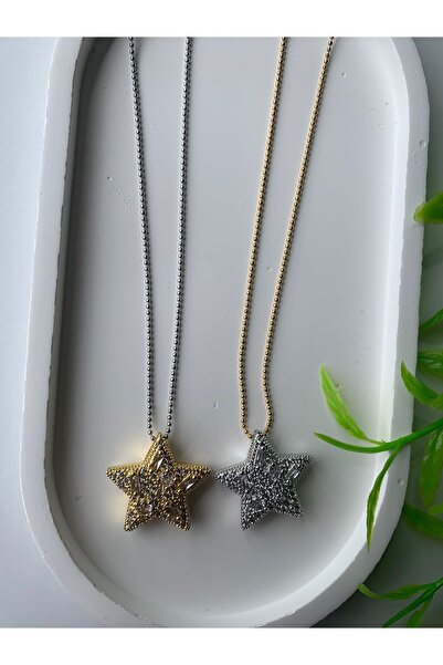 Ebruli Çelik Taşlı Yıldız Kolye