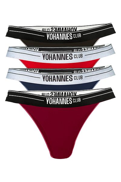 Yohannes Club سراويل داخلية نسائية برازيلية - طقم مكون من 4 قطع، شريط مطاطي، أحمر، بورجوندي، أزرق داكن، أسود