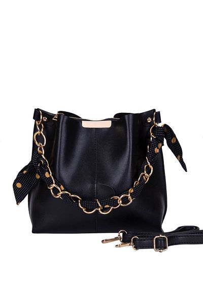 Ksburda Women's Soft Leather Hand Sleeve and Shoulder Bag with Scarf and Chain Accessory