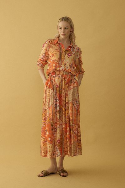 QALVE Viscose Pocket Patterned Skirt Set