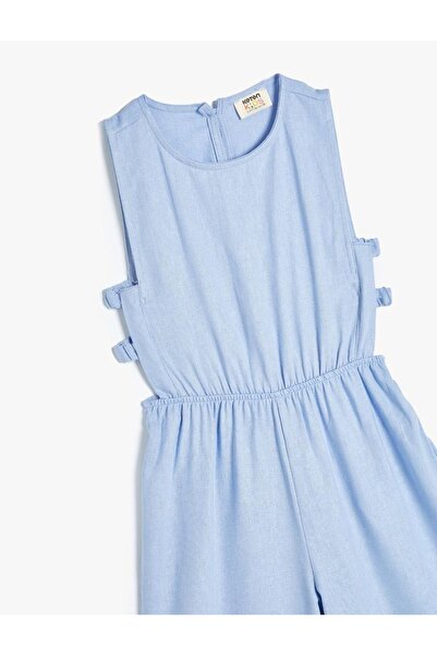 Koton Kız Çocuk Keten Tulum Tam Boy Kolsuz Yuvarlak Yaka Pencere Detaylı