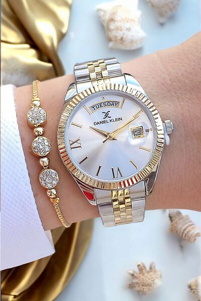 Daniel Klein New Model Jubilee Bracelet and Metallic Stone Women's Wrist Watch and Bracelet Gift