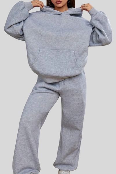 LUMİZA Γυναικείο Σετ Φούτερ με κουκούλα σε γκρι Oversize με Fleece Εσωτερικά