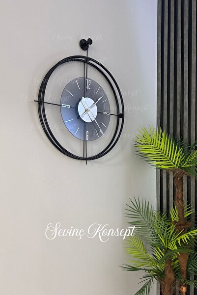 SEVİNÇ KONSEPT Füme Cam Deluxe Siyah La Clock (BÜYÜK BOY 50 X 60 CM) Modern D...