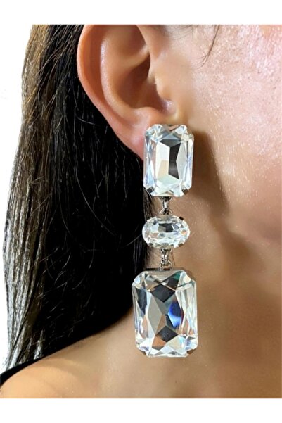 Estilo Lingerie Bohem Tarzı Şık Beyaz Kristal Taşlı Küpe Abiye Takısı Gece Takısı Sevgiliye Hediye Anneye Hediye