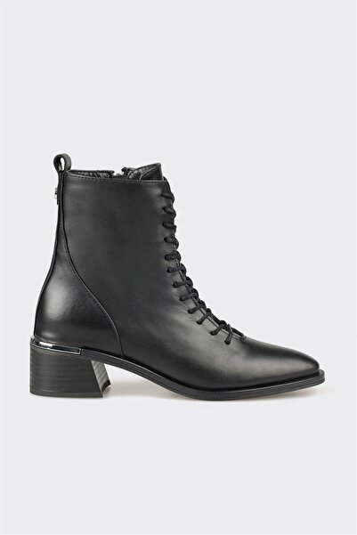 Elle Shoes Siyah Deri Kadın Topuklu Bot
