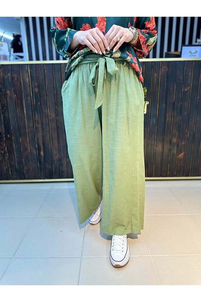 GÖKSEL Khaki Linen Plus Size Trousers