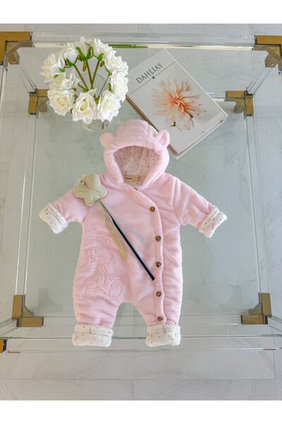 MotherWings Coral Soft Düğmeli Sevimli Ayıcık Bebek Tulumu