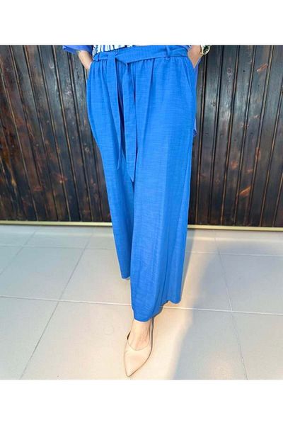 GÖKSEL Indigo Linen Plus Size Trousers