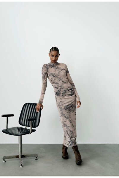 Butik ALLBUCKS ZA RA Drapeli Uzun Kollu Maksi Uzun Astarlı Tül Elbise ABZRA0012