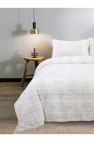 YGT Home Sonnia Rabbit Feather Bedspread Set - Double, Cream Plush 220X240