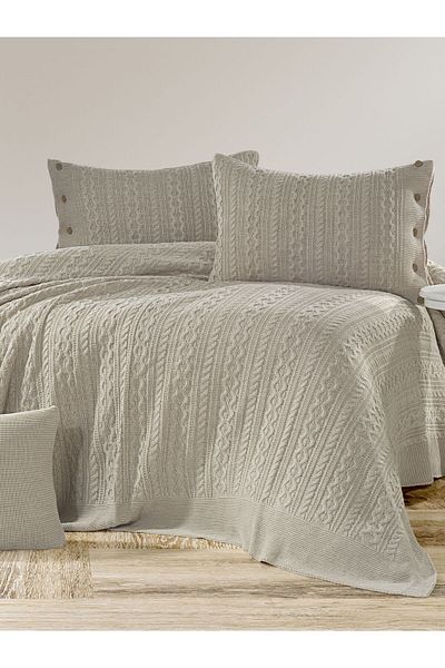 YGT Home Double Water Tirko Bedspread Set - 4 Pieces, Stone Color, 240X260