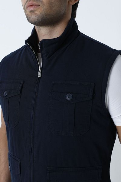 Cordial Men's Winter Vest Navy Blue Cotton Quilted Four Pockets