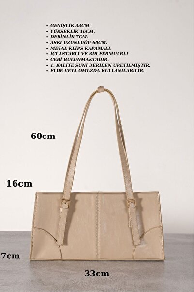 Çantacımstore Kadın Tokalı Omuz Çantası Mng Bej