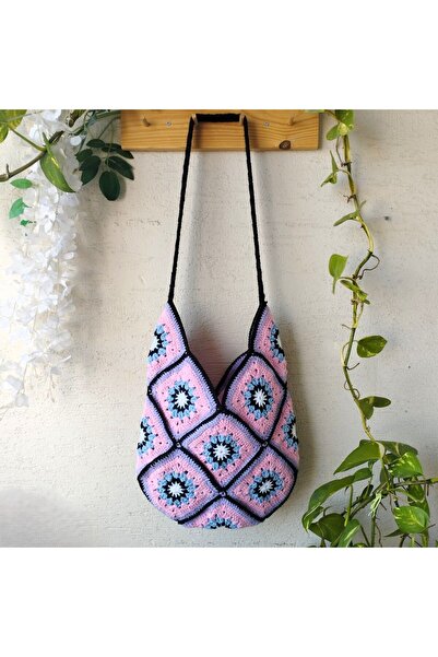 NeednStore Розова и черна ретро плетена чанта за рамо/ръка