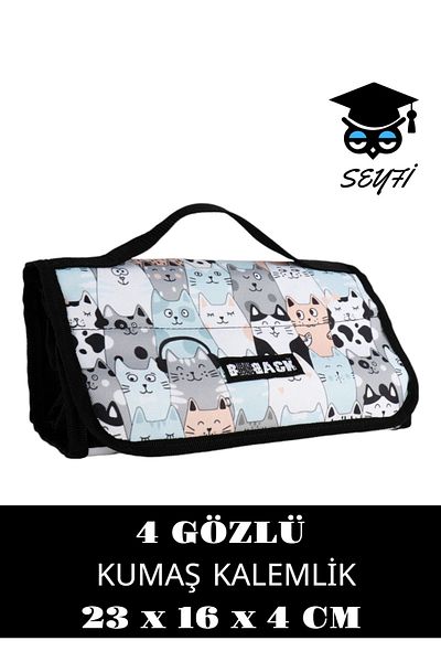 SEYFİKİRTASİYE حقيبة أقلام رصاص سوداء فنية مكونة من 4 أقسام - مقاس 23 × 16 × 4 سم مع حجرة شفافة وأقلام