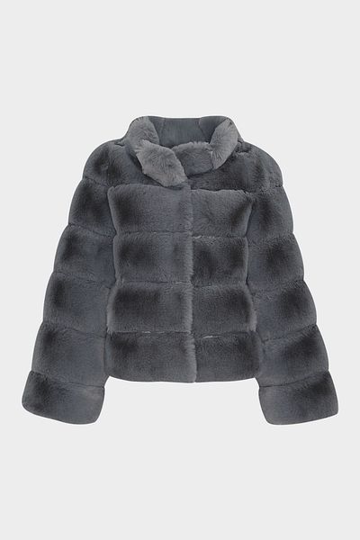 Açelya Okcu Premium Stand Collar Women's Rex Faux Fur Jacket