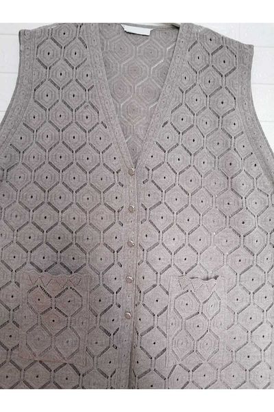 anne moda ankara Long Knitwear Summer Vest - Lace Motif