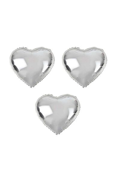 BAL10 DÜNYASI Heart Foil Balloon 3 Pieces Silver